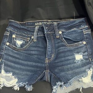 American Eagle Outfitters Women's Distressed Denim Shorts - Dark Blue